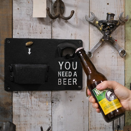 Kapsylöppnare vägg: ”You need a beer”