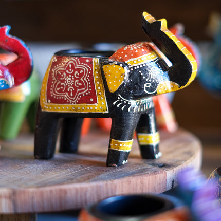 Värmeljusstake träelefant (flera färger)