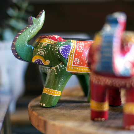 Värmeljusstake träelefant (flera färger)