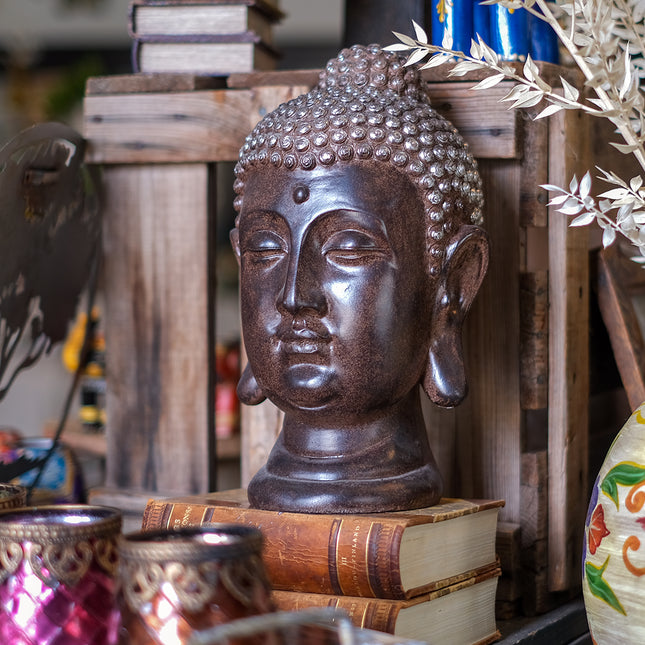 Stort Buddha-huvud brun