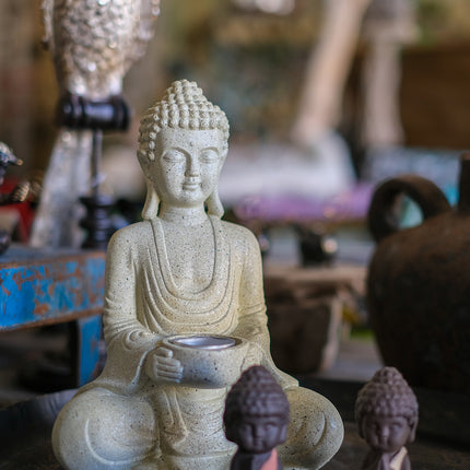 Buddha värmeljushållare grå