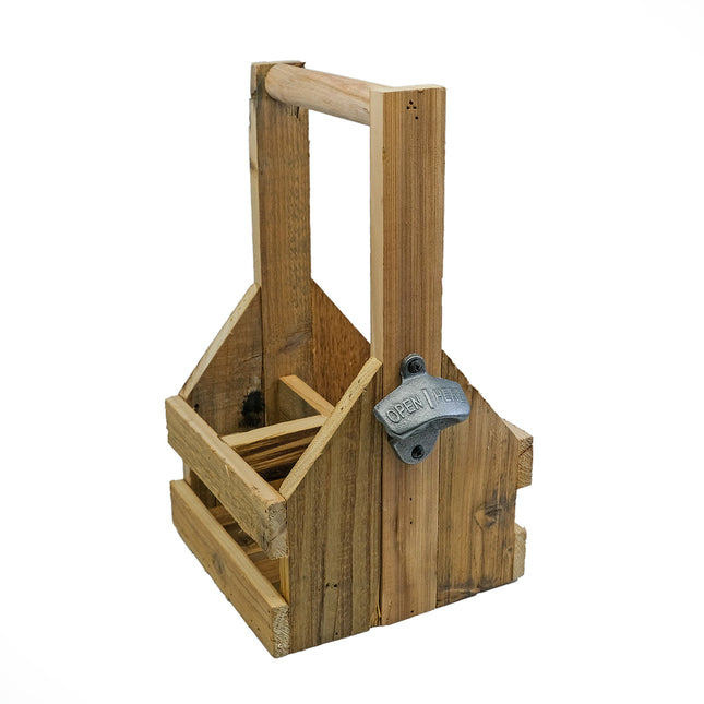 Flaskhållare i trä med kapsylöppnare