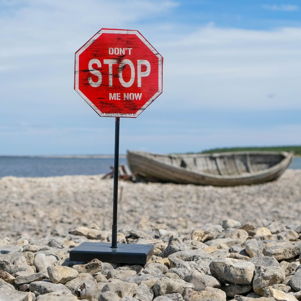 Bordsskylt: Don't stop me now