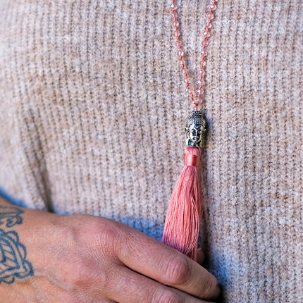 Halsband Buddha med glaspärlor - rosa