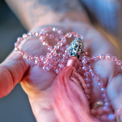 Halsband Buddha med glaspärlor - rosa