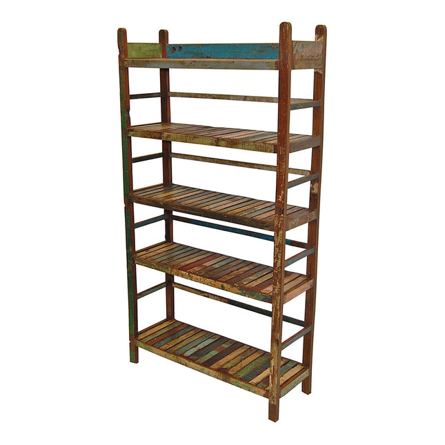 Indisk bokhylla av återvunnet trä