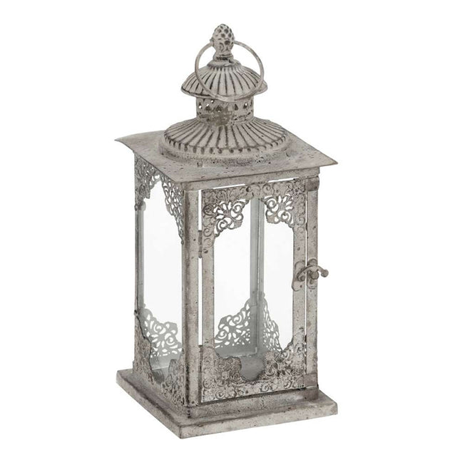 Stormlykta i patinerad ljus metall och glas