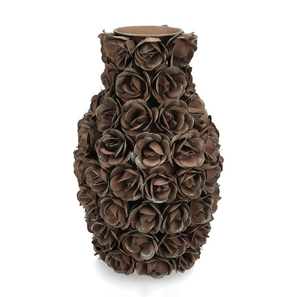 Metallvas med rosor - brun
