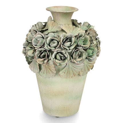 Metallvas med rosor - grön