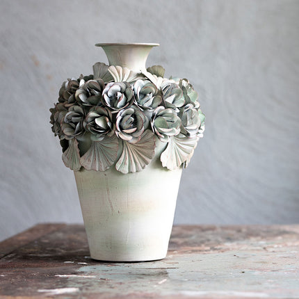 Metallvas med rosor - grön