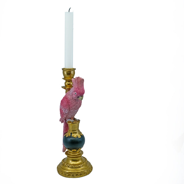 Ljusstake papegoja - rosa med svart klot