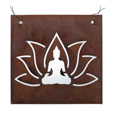 Rostig skylt till armeringsnät - lotus Buddha
