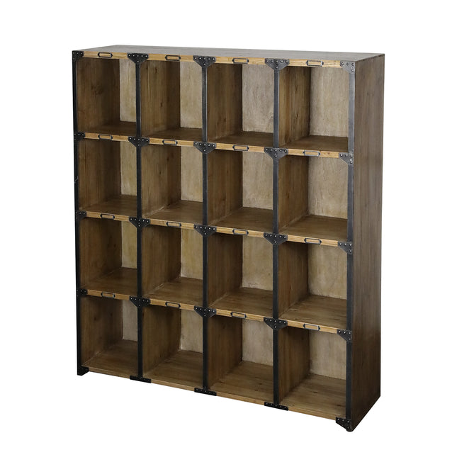 Trähylla med 16 fack