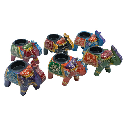 Värmeljusstake träelefant (flera färger)