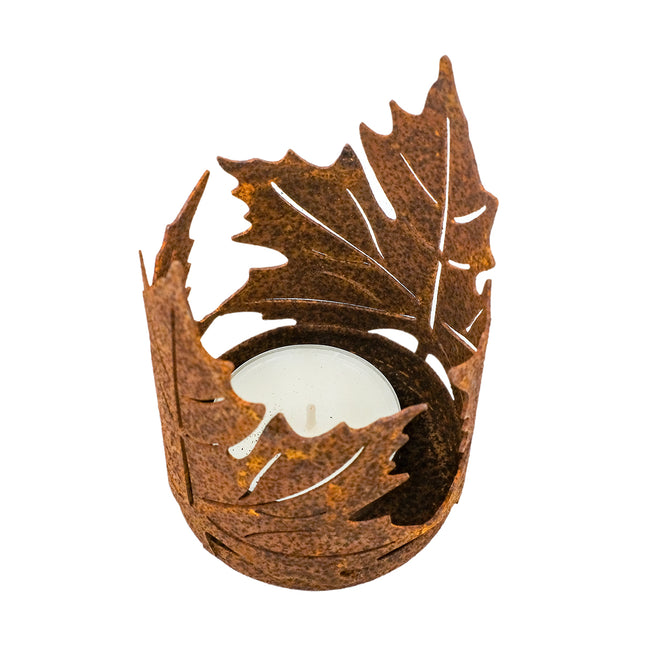 Rostig värmeljushållare lönnlöv