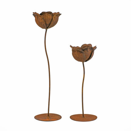 Rostig värmeljusstake vallmo