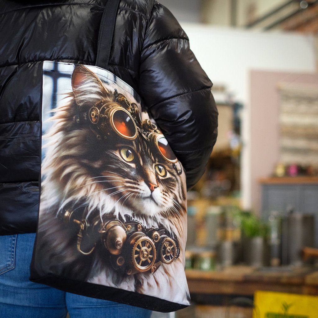 Tygväska katt steampunk